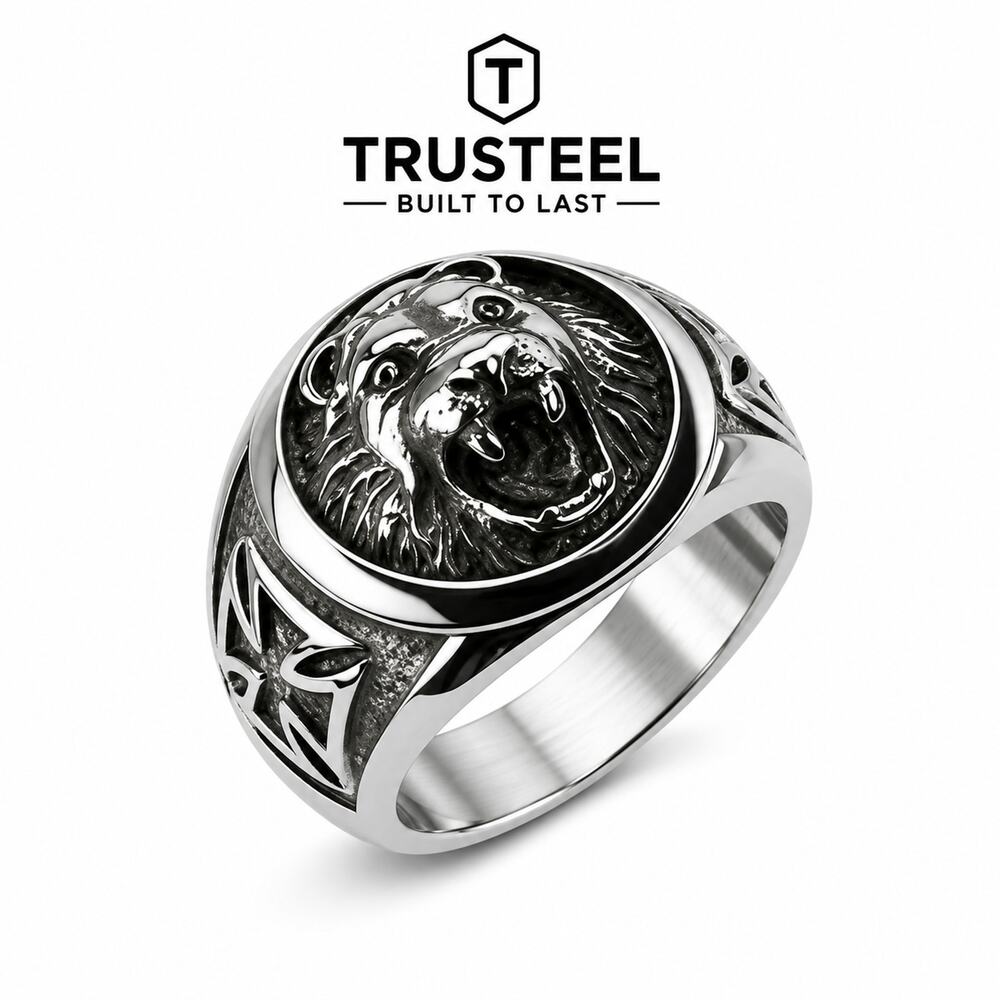 Men’s 316L Stainless Steel Roaring Loin Hypoallergenic Biker Gothic Ring Size 12